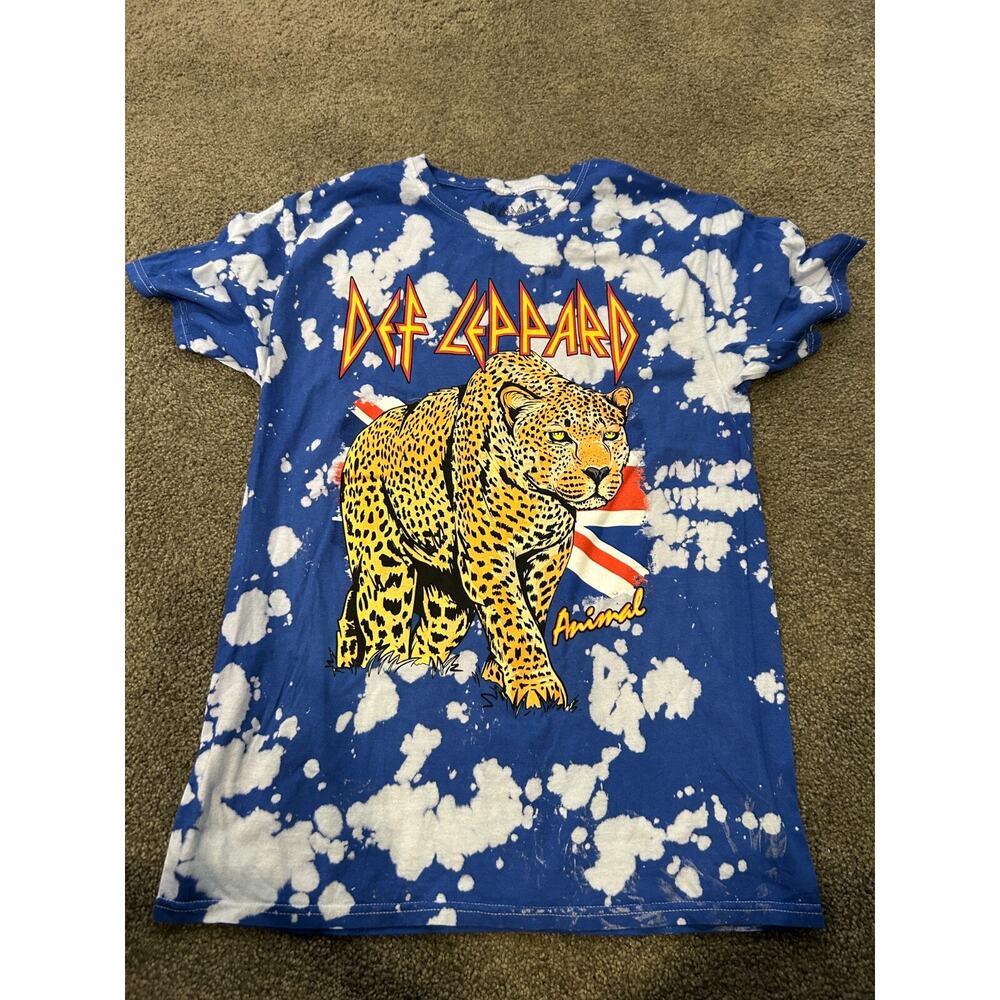 Def Leppard‎ Leopard Blue Tie Dye Band T-Shirt Music Tee Size Small
